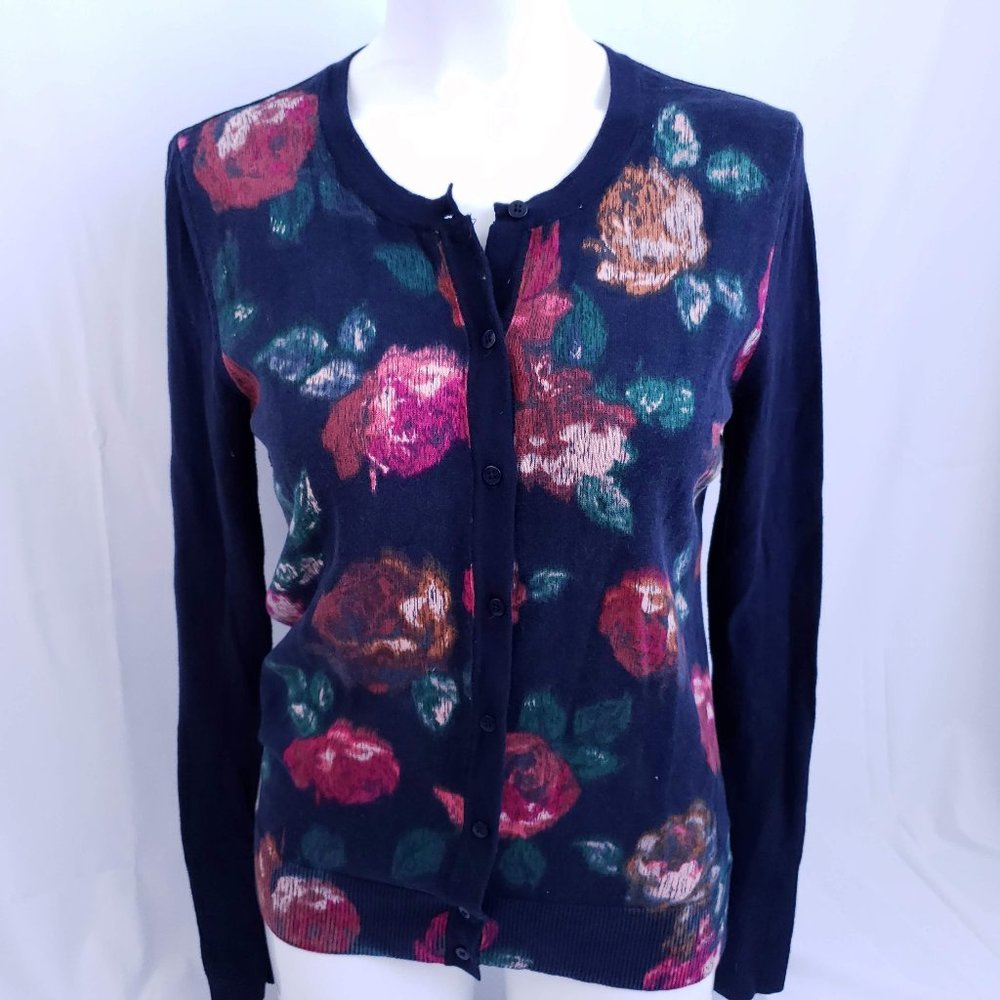 Merona rose print cardigan L